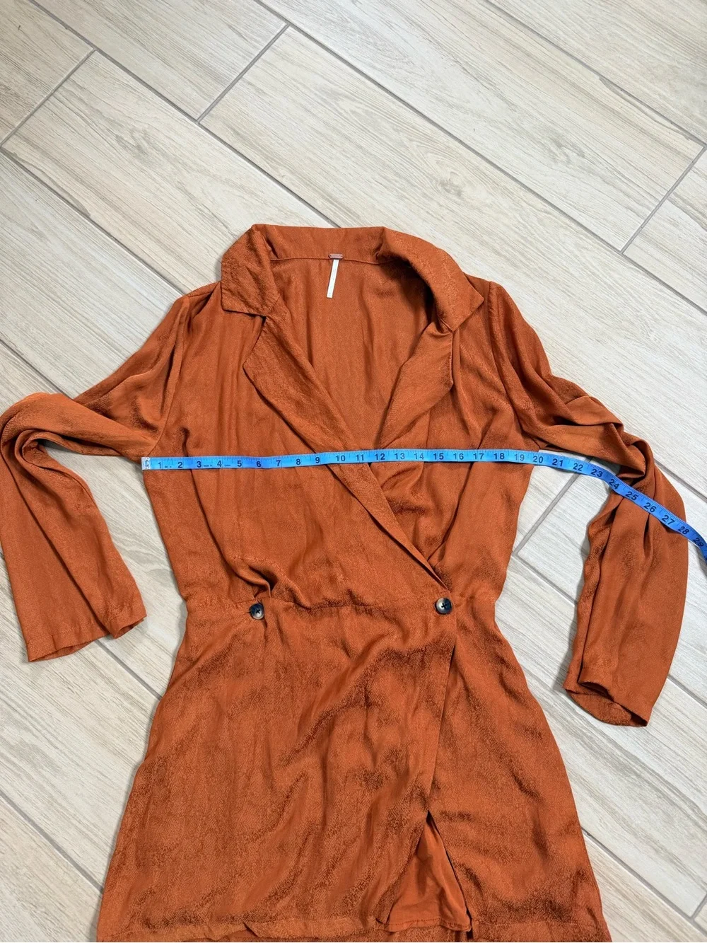 Free People Simone Wrap Mini Dress Cinnabar Rust Orange Notch Lapel V Neck SizeM